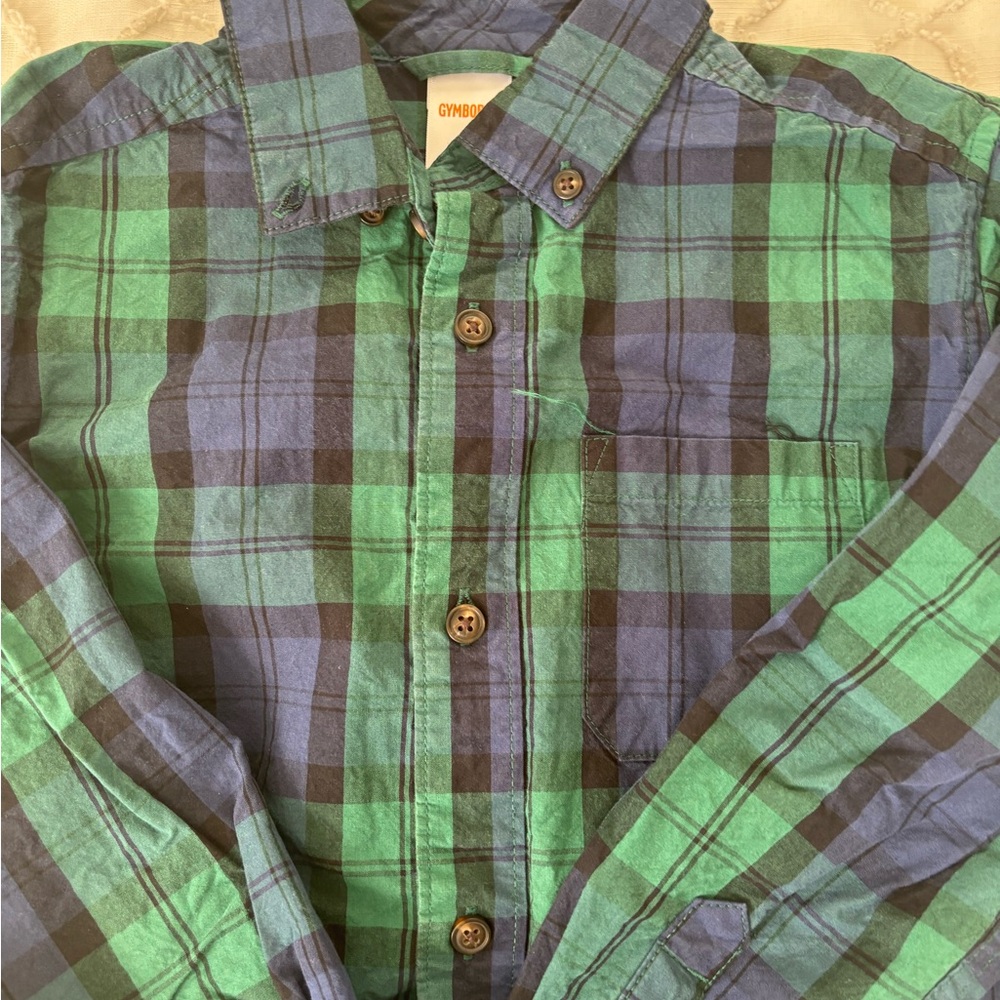 Gymboree Green and Blue Plaid Kids Button Down Shirt - Picture 3 of 5